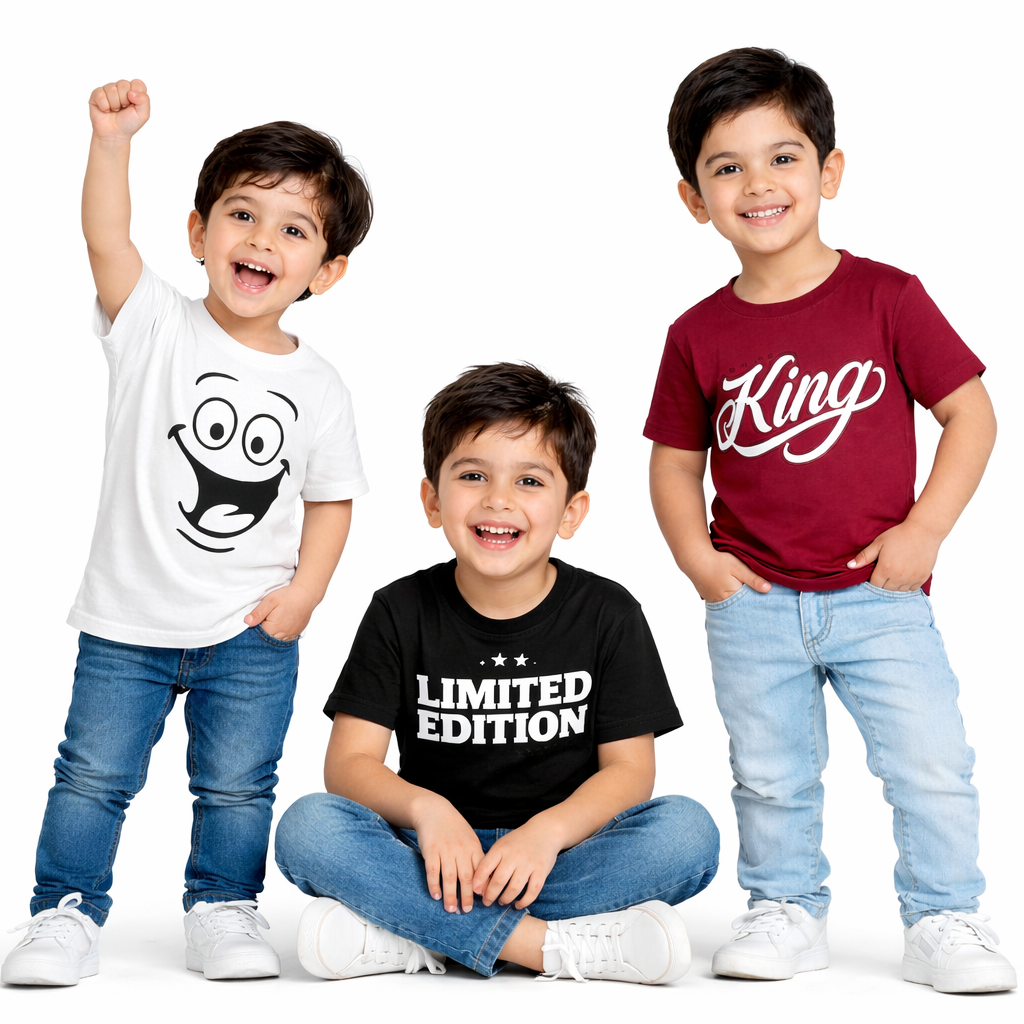 Boys Cotton T-Shirt Combo Pack of 3 | Half Sleeves | Graphic Printed | Soft Jersey Fabric | Casual Daily Wear