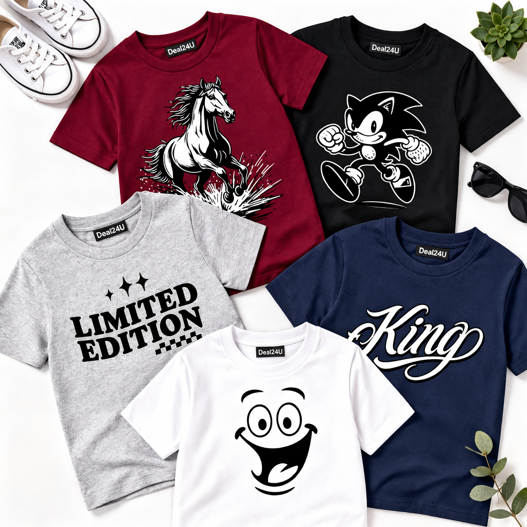 Pack of 5 Cotton Jersey Graphic T-Shirts for Boys