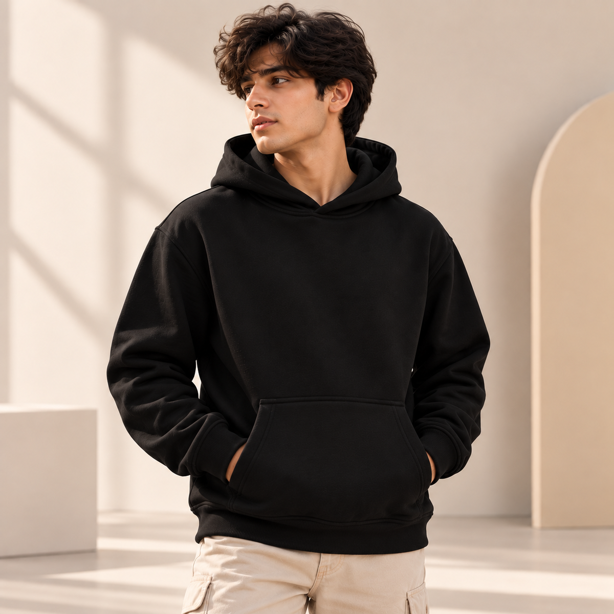 Men’s Essential Plain Black Hoodie