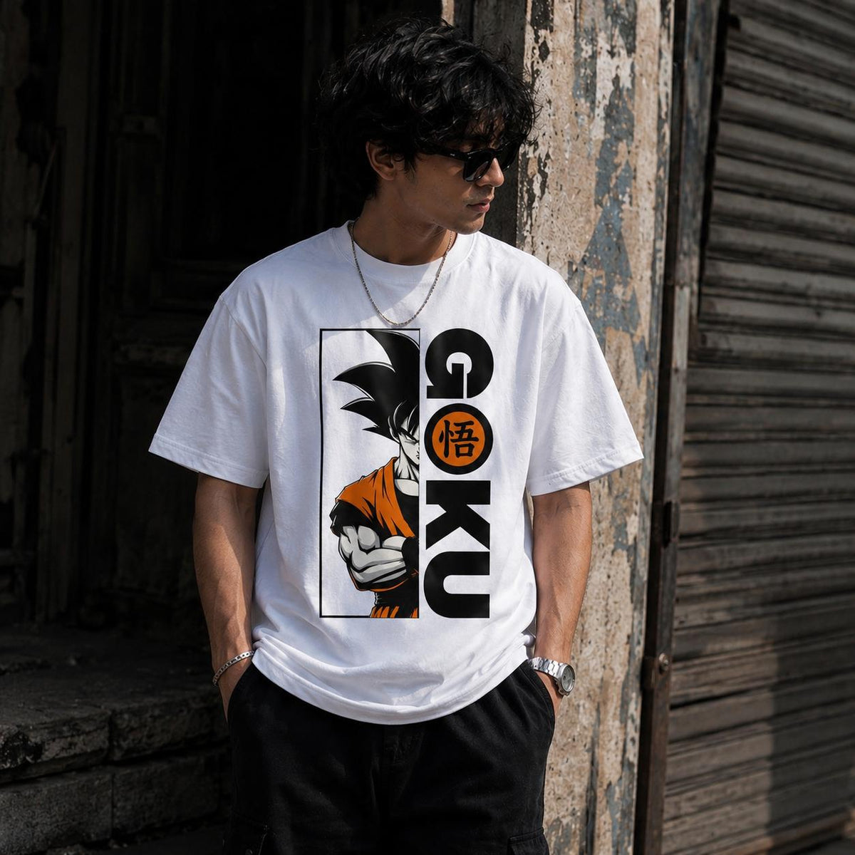 White Graphic Tee Combo – Goku × Born Broke Die Rich