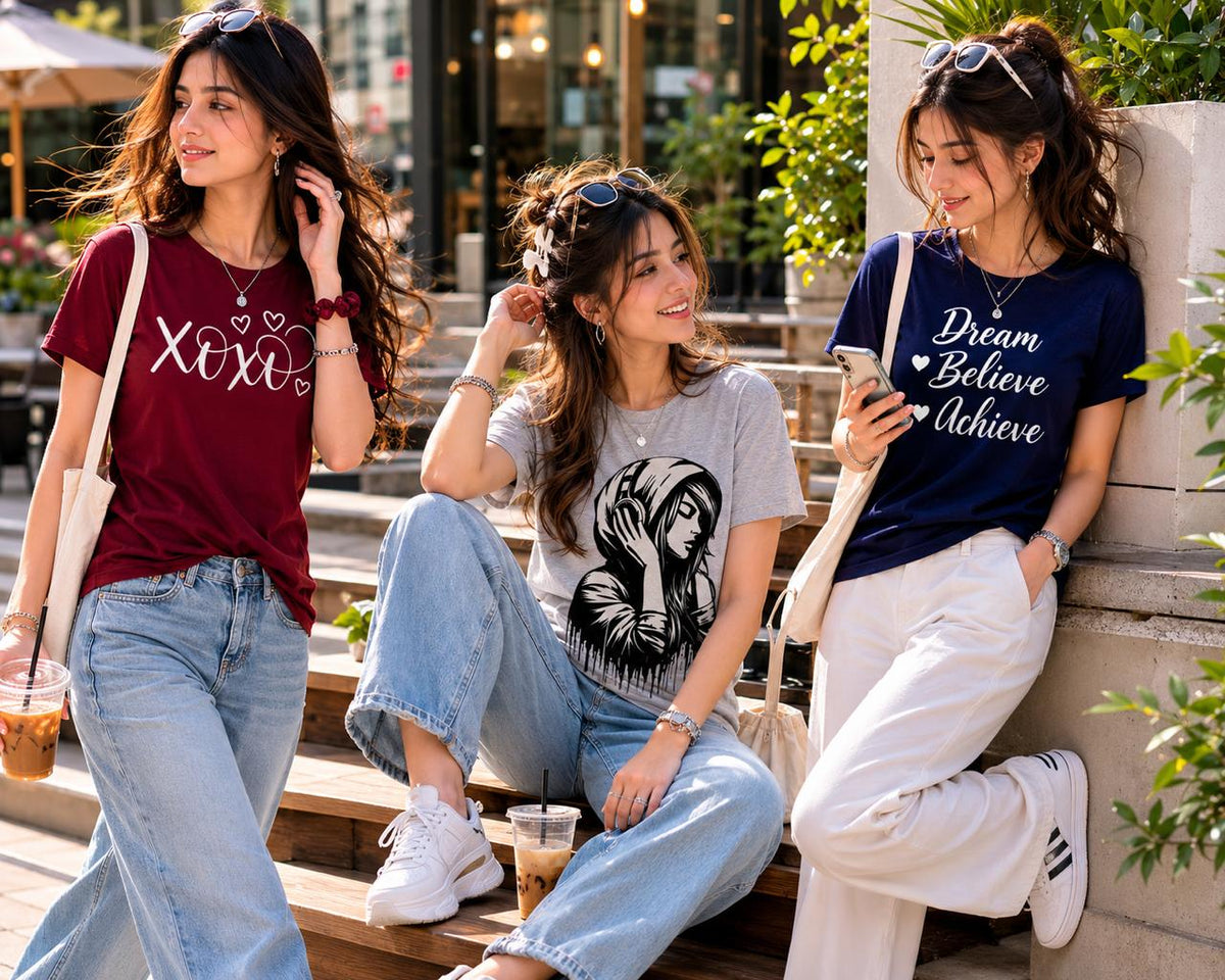 Casual Chic Made Easy – 3-Piece Cotton Jersey Tee Collection for Women