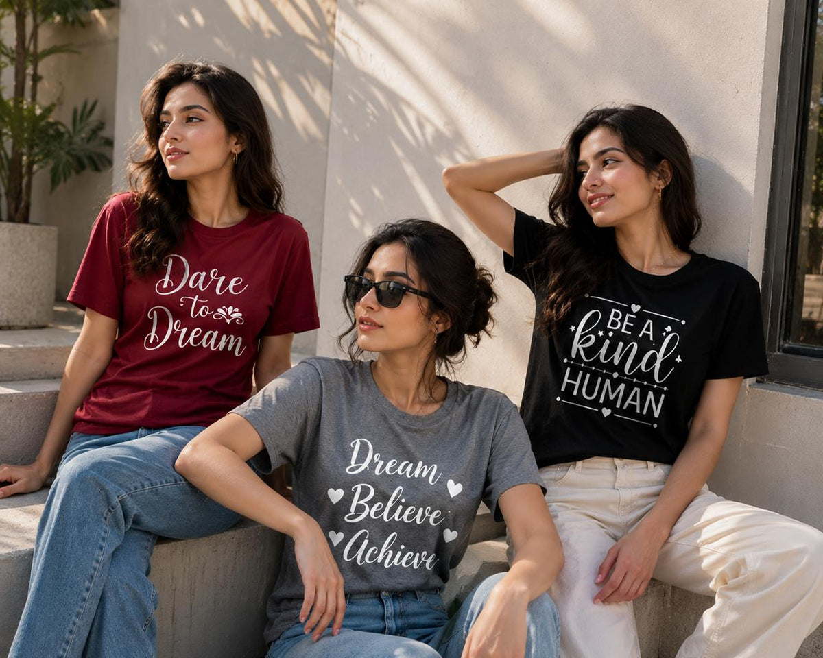 Everyday Quotes, Endless Comfort – Set of 3 Cotton Jersey Women’s Tees