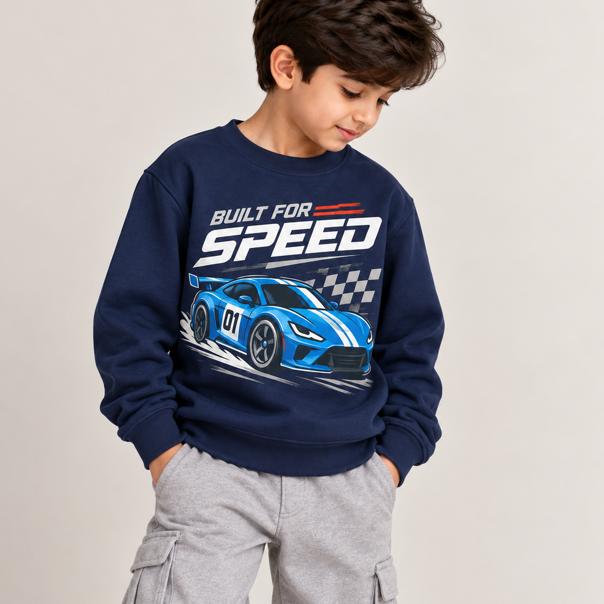 Boys’ Built for Speed Navy Sweatshirt
