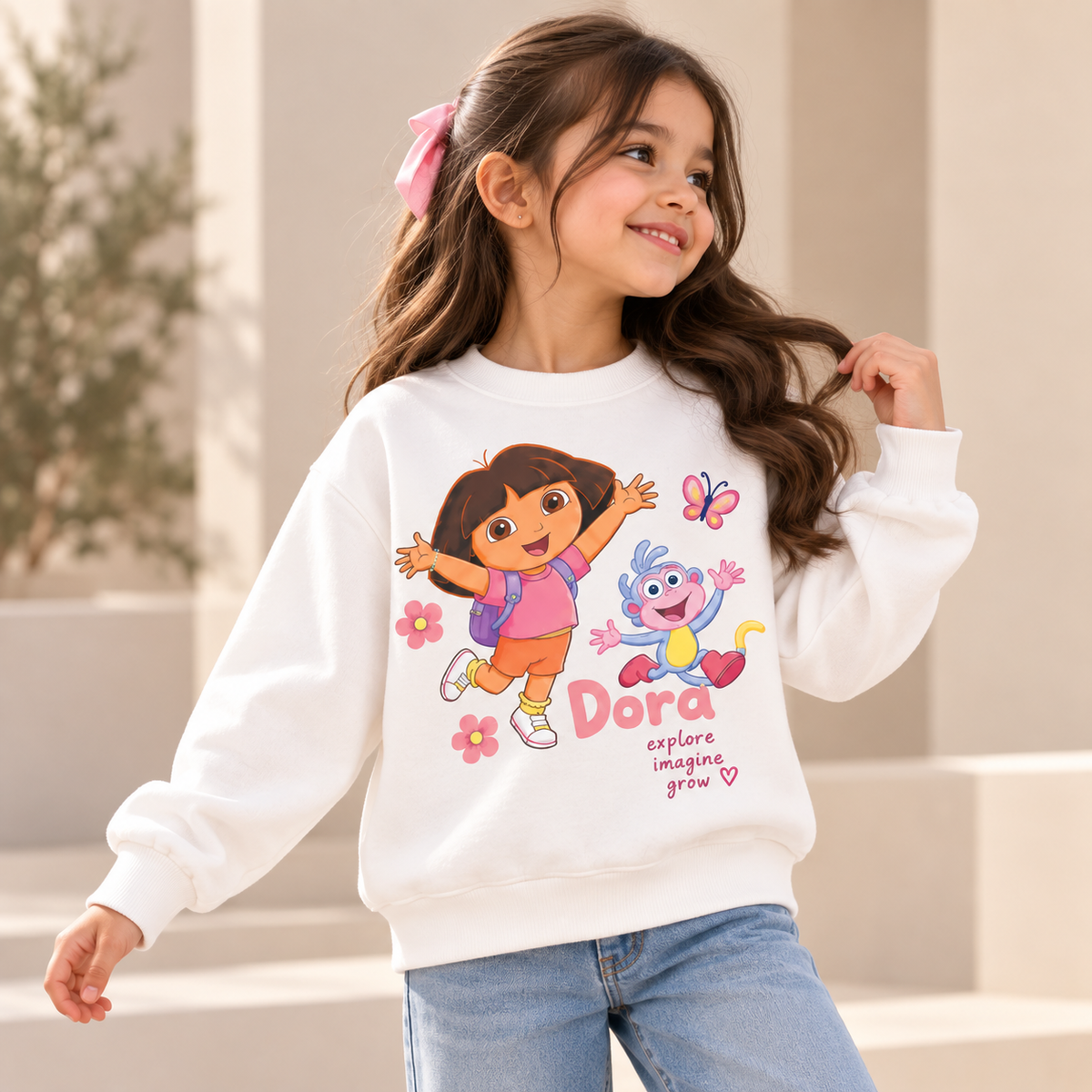 Girls’ Dora Adventure White Sweatshirt