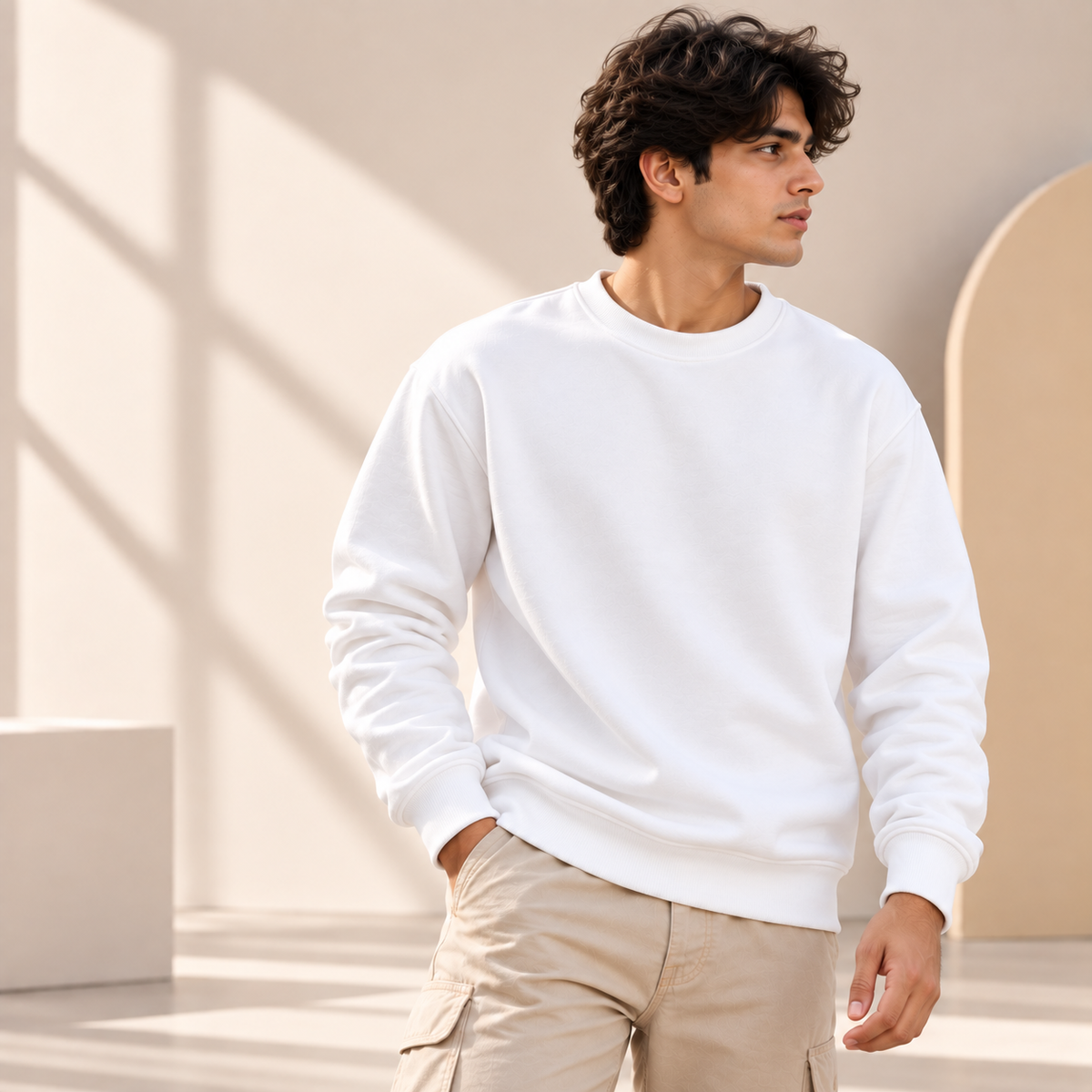 Men’s Essential Plain White Sweatshirt