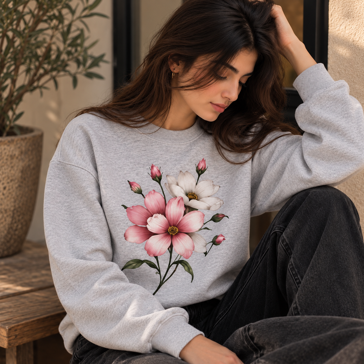 Women’s Floral Bloom Heather Grey Sweatshirt