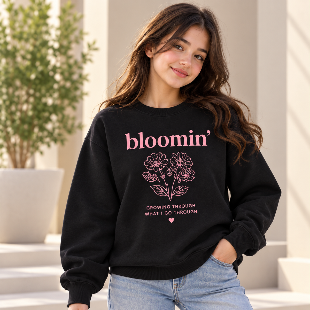 Women’s Bloomin’ Black Graphic Sweatshirt