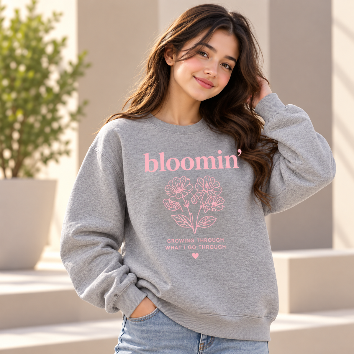 Women’s Bloomin’ Heather Grey Graphic Sweatshirt