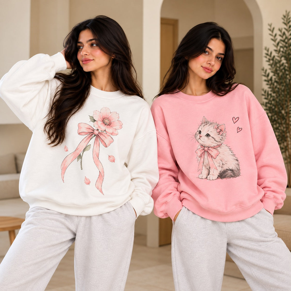 Women's Winter Sweatshirts – Pack of 2 (White & Baby Pink)