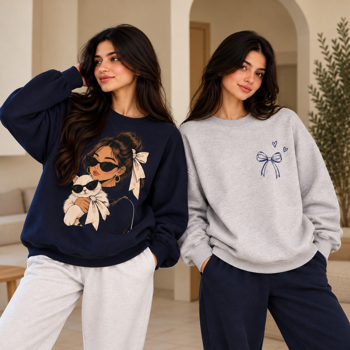 Women's Winter Sweatshirts – Pack of 2 (Navy Blue & Heather Grey)