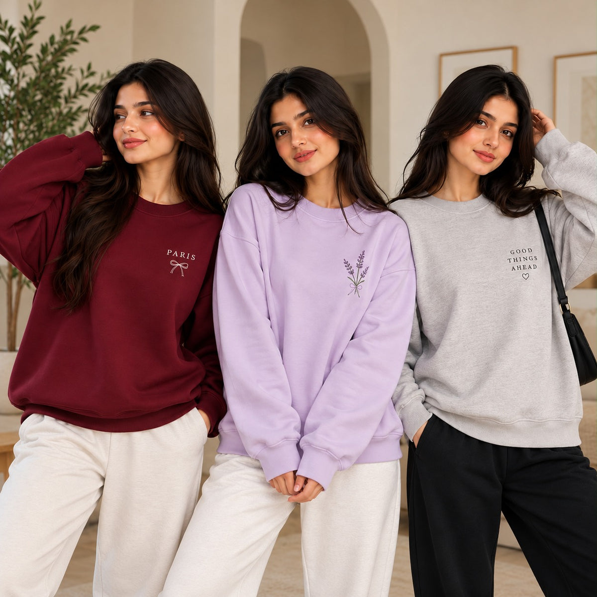 Women's Winter Sweatshirts – Pack of 3 (Maroon, Lavender & Heather Grey)