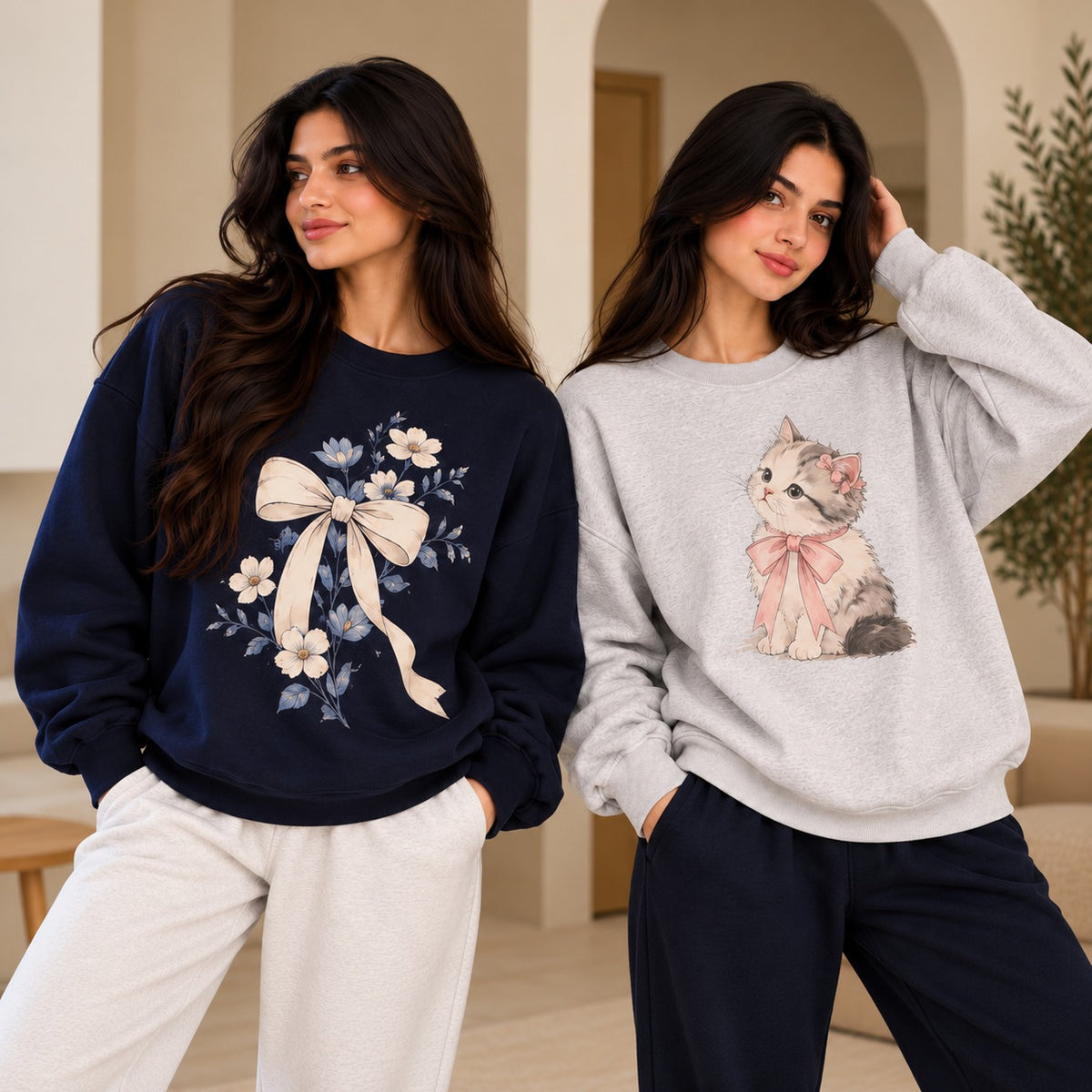 Women's Winter Sweatshirts – Pack of 2 (Navy Blue & Heather Grey)
