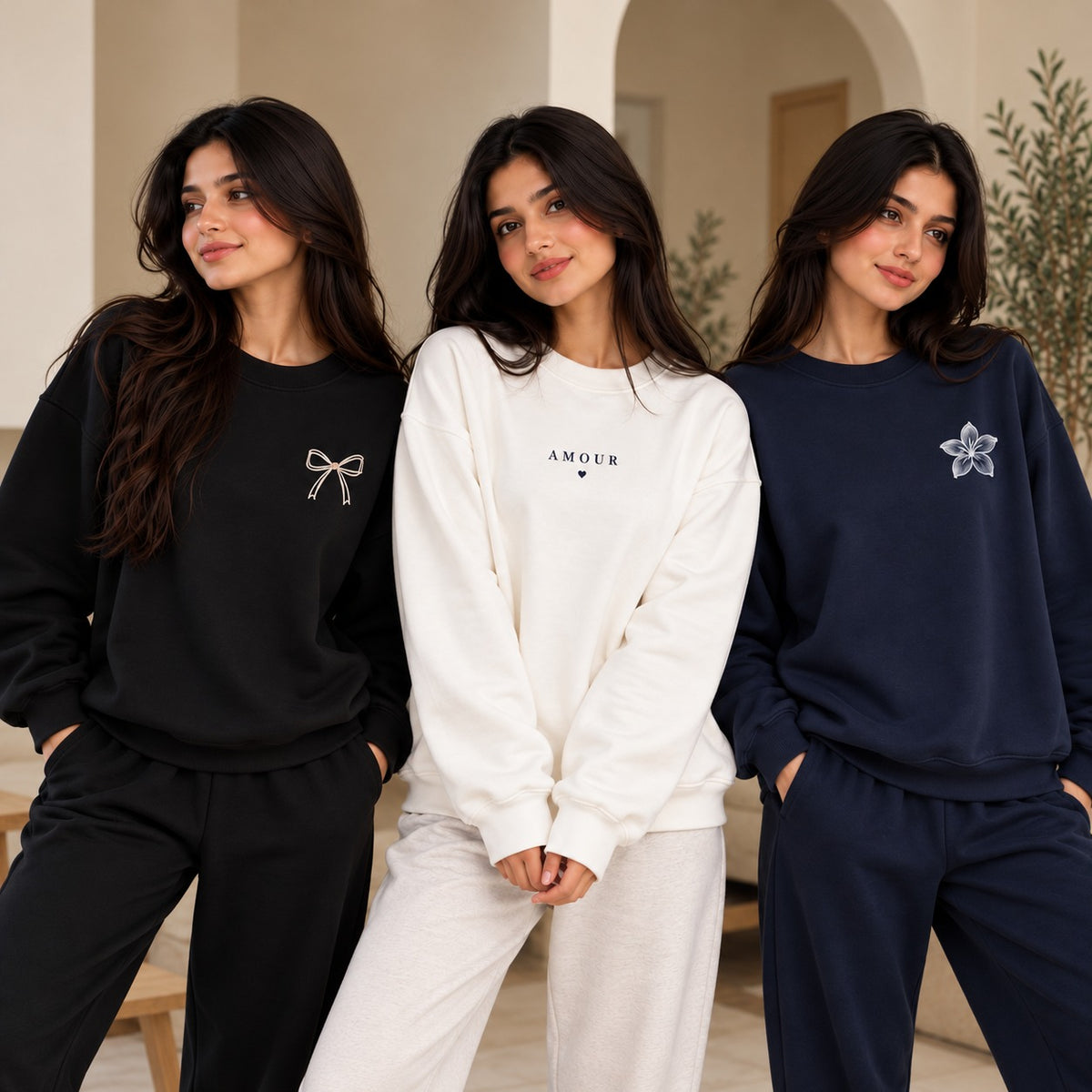 Women's Winter Sweatshirts – Pack of 3 (Black, White & Navy Blue)